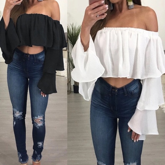 🆕Black Crop Top Blouse - Picture 2 of 5